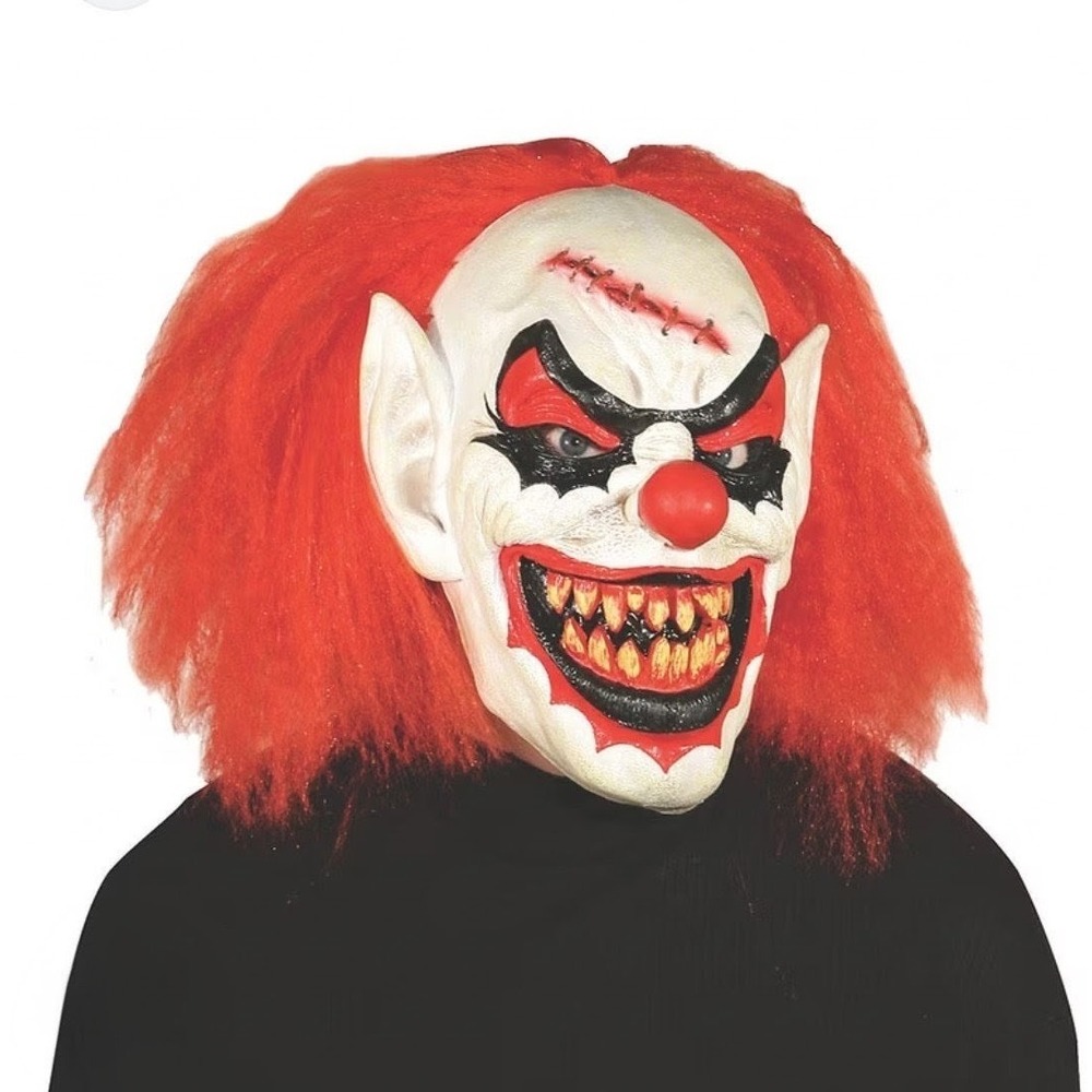 Spirit Halloween Evil Scary Clown Mask Red Hair Stitched Teeth Latex Horror
